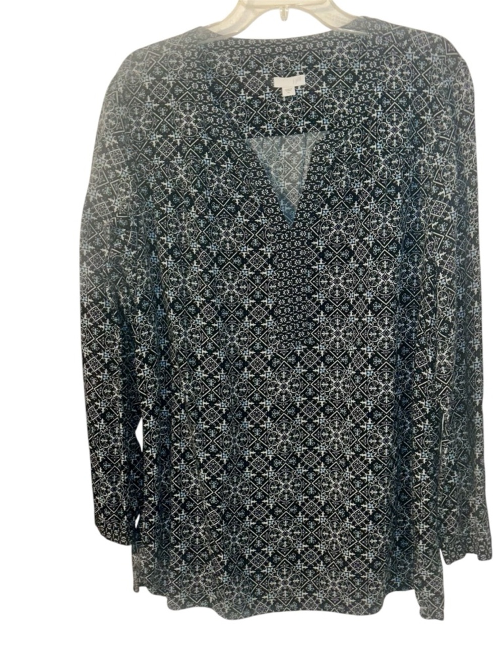 J. Jill Navy & White Geometric V-Neck Long Sleeve Tunic